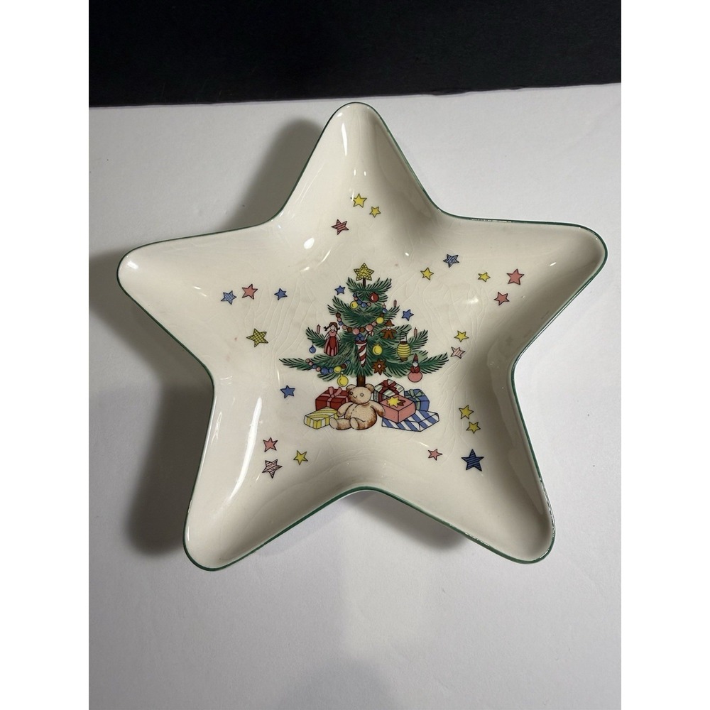 Vintage NIKKO Christmastime 6" Star Shaped Ceramic Holiday Trinket Dish Japan
